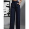 Jednokolorowe spodnie casual, Damskie spodnie z wysokim stanem, plisowane, luźne, Spodnie do pracy