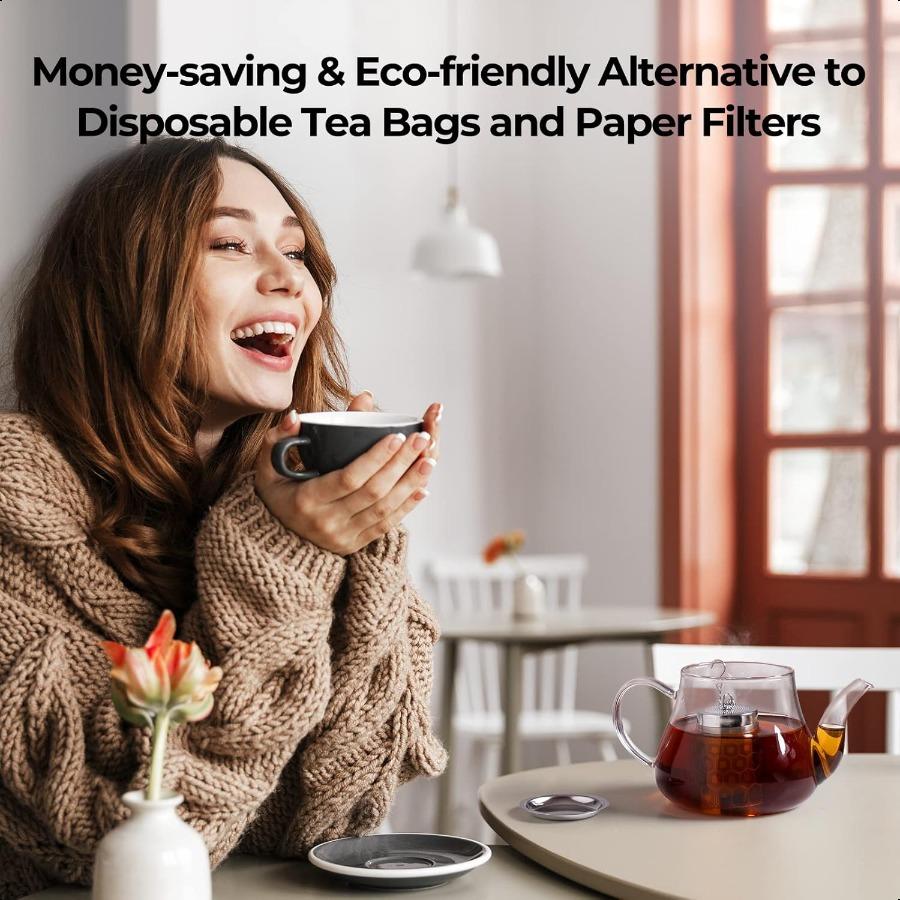 Tea Strainers for Loose Tea Extra Fine Mesh Tea Infuser 304 Stainless Steel and Updated Slim Threaded Lid Loose Leaf Tea Steepe