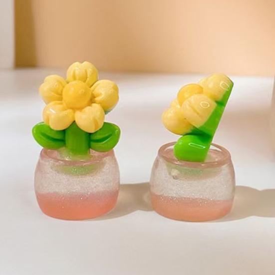 Yousheng 2 Pcs Mini Resin Artificial Flower Figurine Tiny Glow in The Dark Potted Flower for Dollhouse Miniature Landscape Home Office