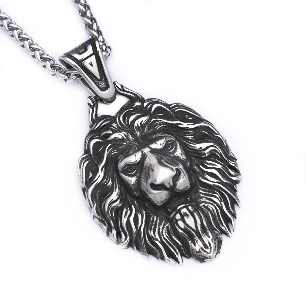 Vintage Unique Stainless Steel Lion Pendant For Men Punk Hip Hop Animal Biker Necklace Amulet Fashion Jewelry Gift