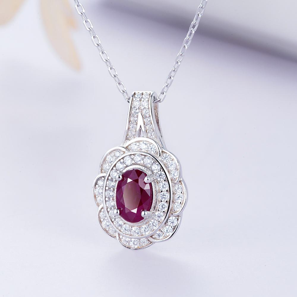 Flower design Natural longrido ruby Ring Earrings Pendant Necklace Set 925 sterling silver jewelry for women's daily party gifts