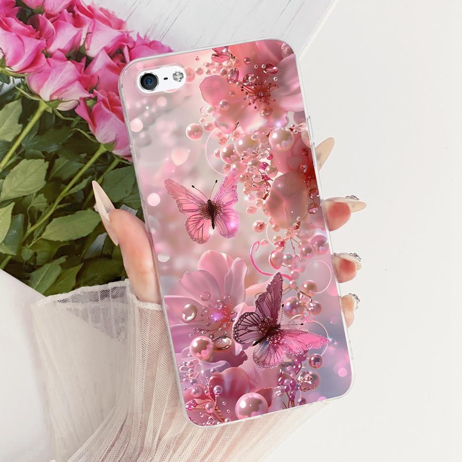 For iPhone 5 5s SE (2016) 4 4s Cute Flower Butterfly Cat Painted Case For iPhone5 iPhone4 Soft Silicone TPU Phone Cases