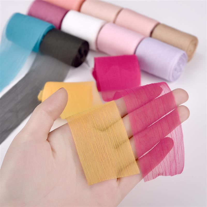 Straight Wrinkled Yarn Ribbon Chiffon Wedding Wrinkle Mesh Accessories Bright Silk Wrinkle Gift Box Flower Bundle Packaging