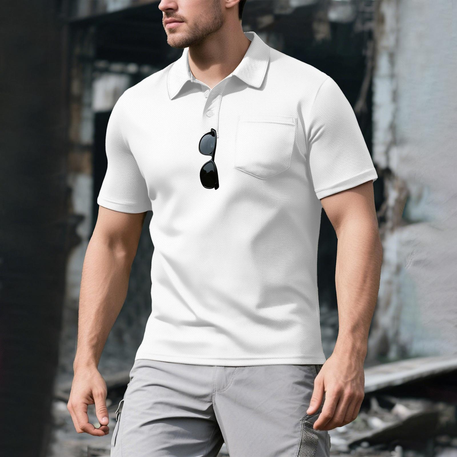

Men Polo Shirt Short Sleeve Classic Fit Lightweight Breathable Fabric with Pocket for Casual or XL білий