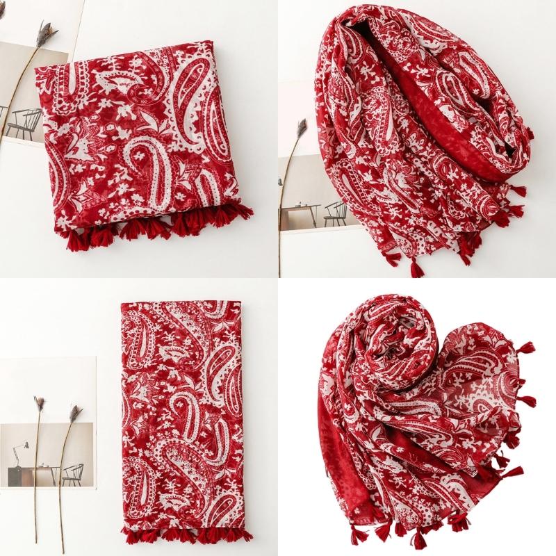 Cashew Voile Yarn Shawl with Tassels Breathable and Soft Cashew Scaf for Women Beach Vacation and Music Festival