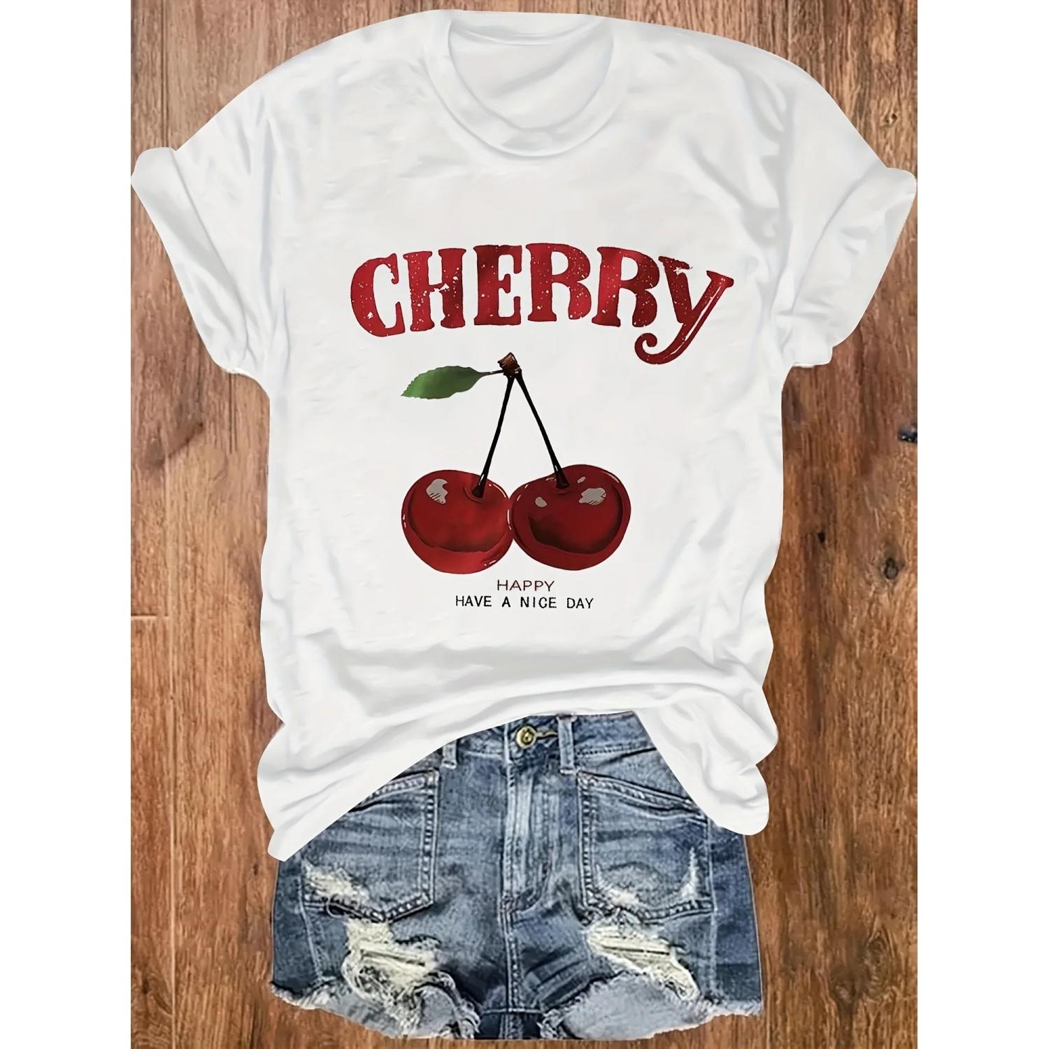 CHERRY HAPPY HAVE A NICE DAY Letter Print Women s T-shirt XXXXXL белый