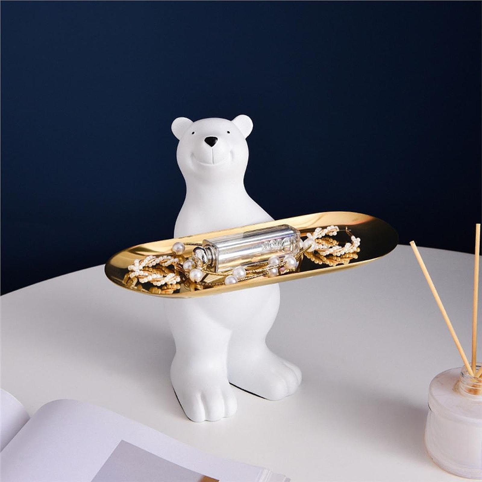Bear Figurine Desk Storage Tray Candy Dish Jewelry Earrings Rings Tray for Office Dining Table Living Room Cabinet Home Decor