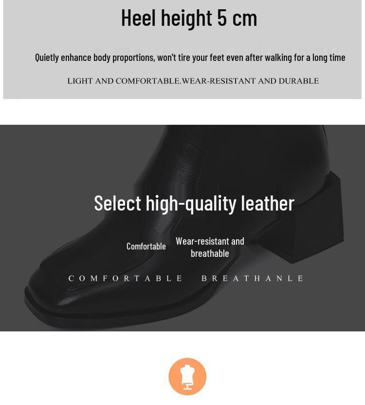 Damen Stiefeletten mit Blockabsatz - Herbst/Winter 2025, Leder, Plus Samt, Nude, Eckige Zehenpartie, Mittelhoher Absatz, Bequeme Passform.