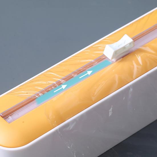 Magnetic Plastic Wrap Cutter Wall-Mounted Slide Cutting Box for Foil Cling Film Built-In Dual Blades Space-Saving Safe Kitchen Organizer