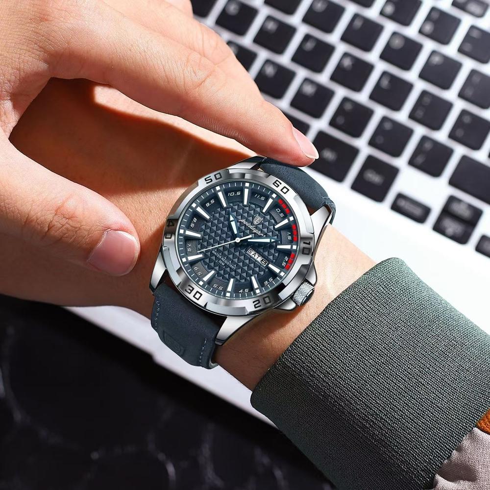 Top Luxury Waterproof Luminous Date Week Watch For Men Quartz Sport Leather Men's Watches