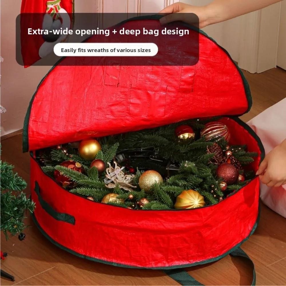 Durable Foldable Christmas Wreath Storage Bags Waterproof Dustproof with Handles Decoration Storage Bag Round Storage Bag