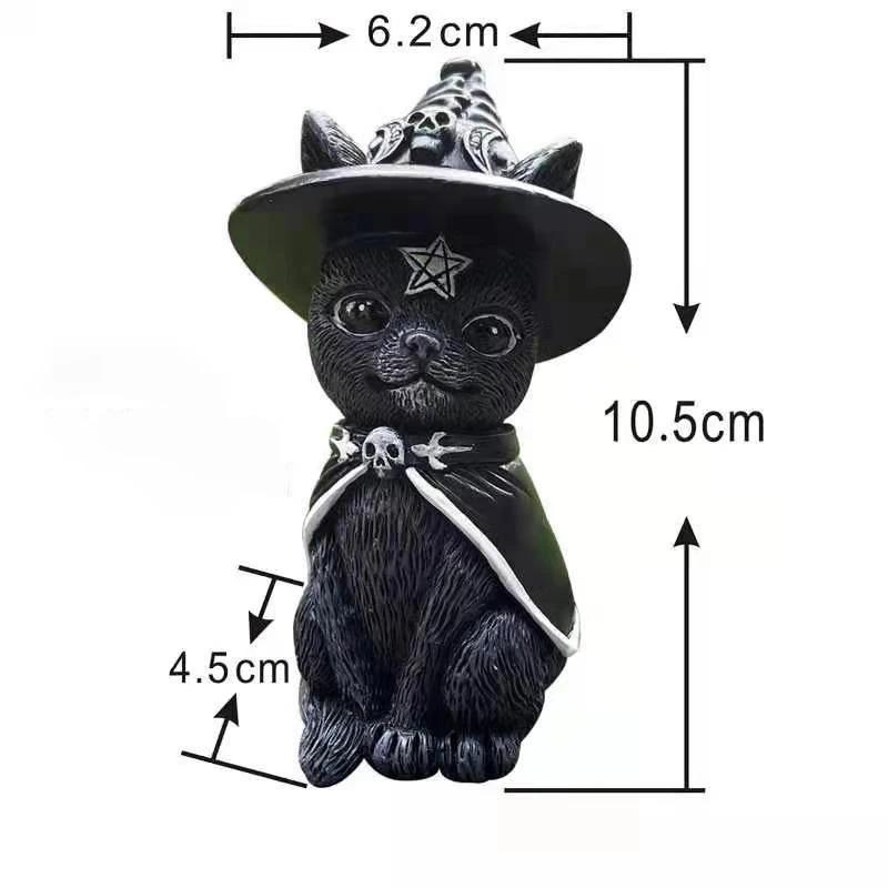 Garden Witch Cat Sculpture Gothic Kitten Decoration Halloween Magic Cat Statue Resin Craft Ornament Home Outdoor Courtyard Decor