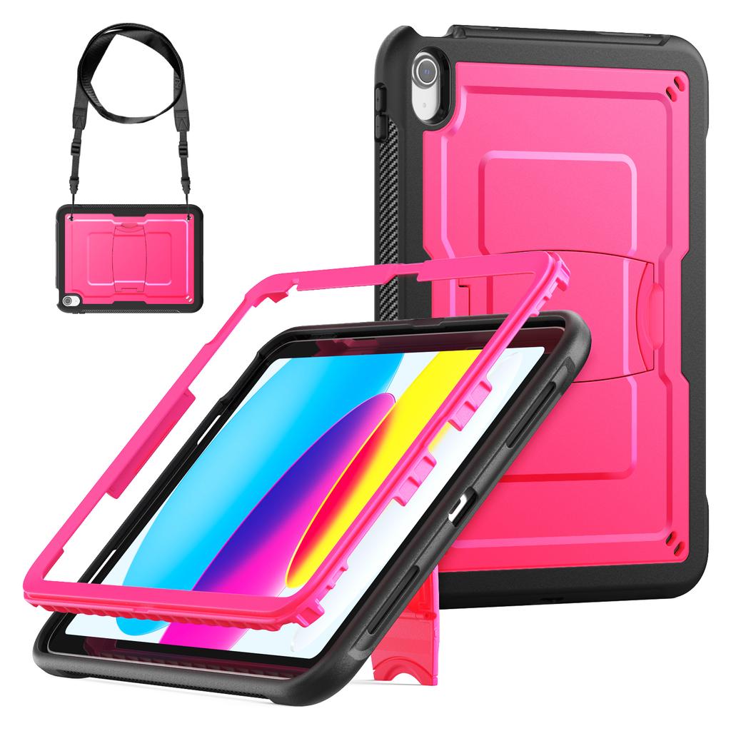 For iPad (2025)/10.9 (2022) Case Hidden Zinc Alloy Kickstand PC + TPE Tablet Cover with Shoulder Strap