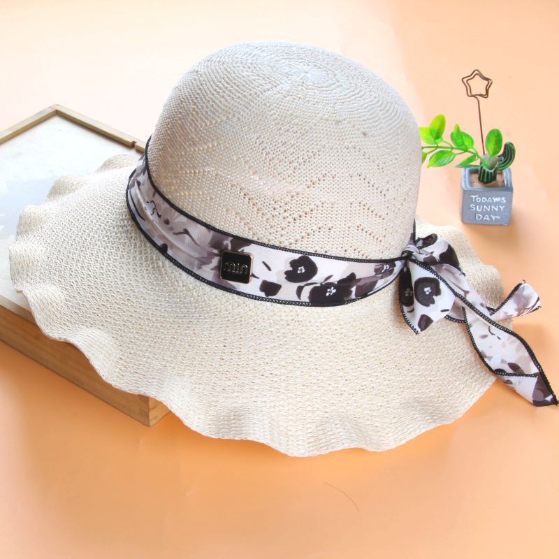 Hat Women's Summer Sun Protection Visor Lafite Straw Hat Fashion Middle-aged and Elderly Mother Sun Hat Big Brim Bucket Hat
