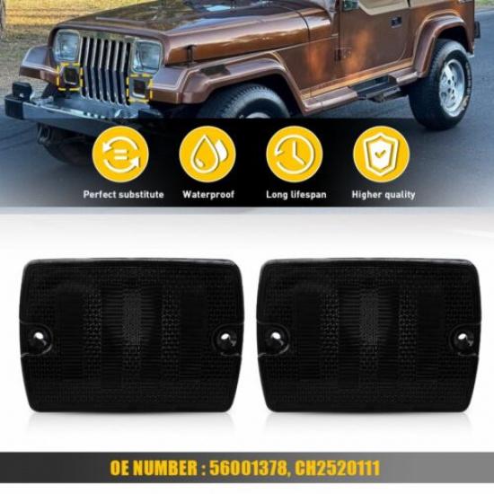 For Jeep 1987-95 Wrangler YJ Smoked Front Turn Signal Parking Lights Housings EA