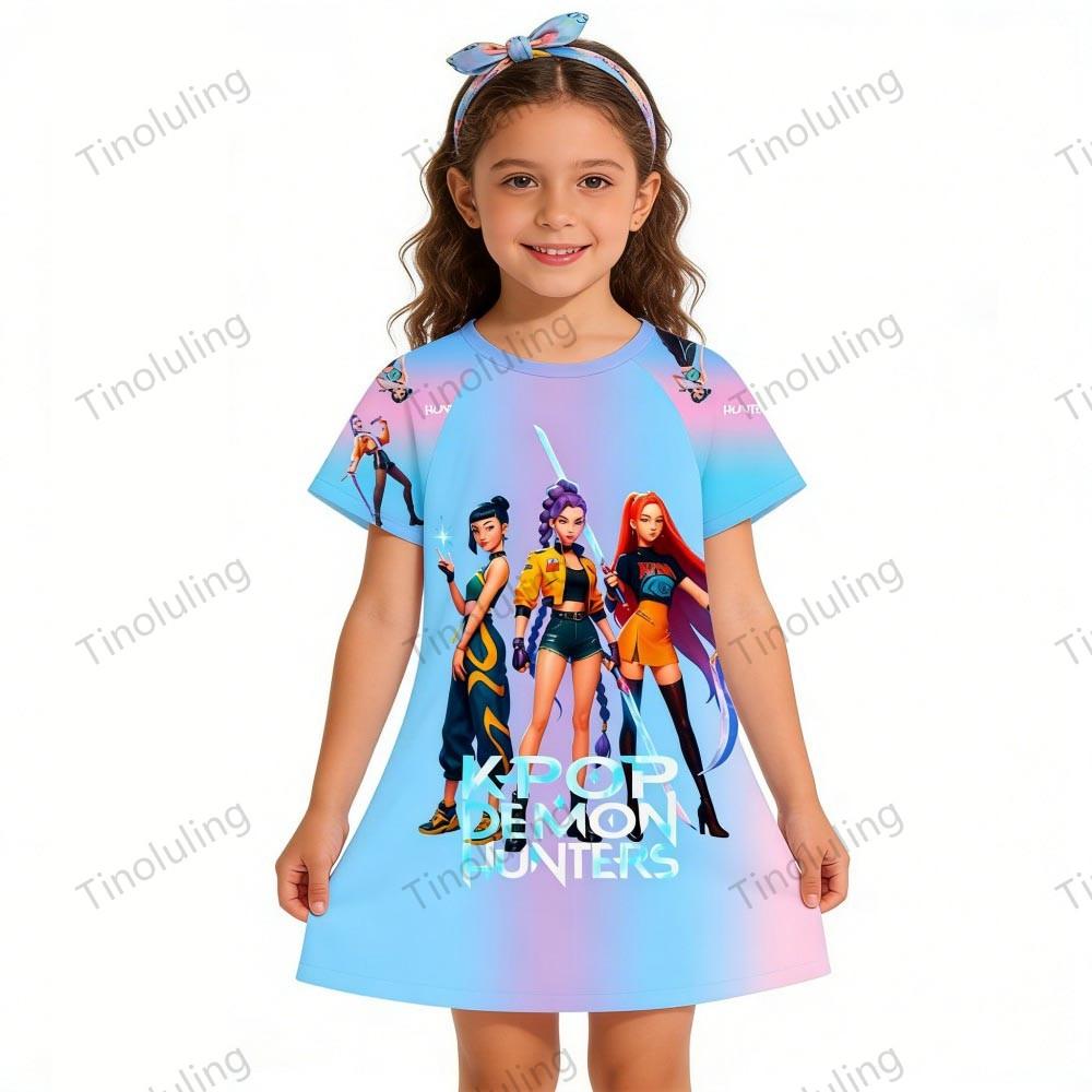Girls Night Dress Kids Toddler 3 4 5 6 7 8 9 10 11 12 Years Kpop Demon Hunters Summer Short Sleeve Little Girl Nightgown Pajamas