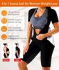 Women's Short Sleeve Sauna Sweat Suit with Tummy Control Waist Belt
