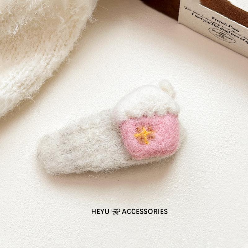 

Корейские зимние заколки из шерстяного фетра: Милые мультяшные заколки BB, плюшевые головные уборы и свежие аксессуары для волос. бежевый