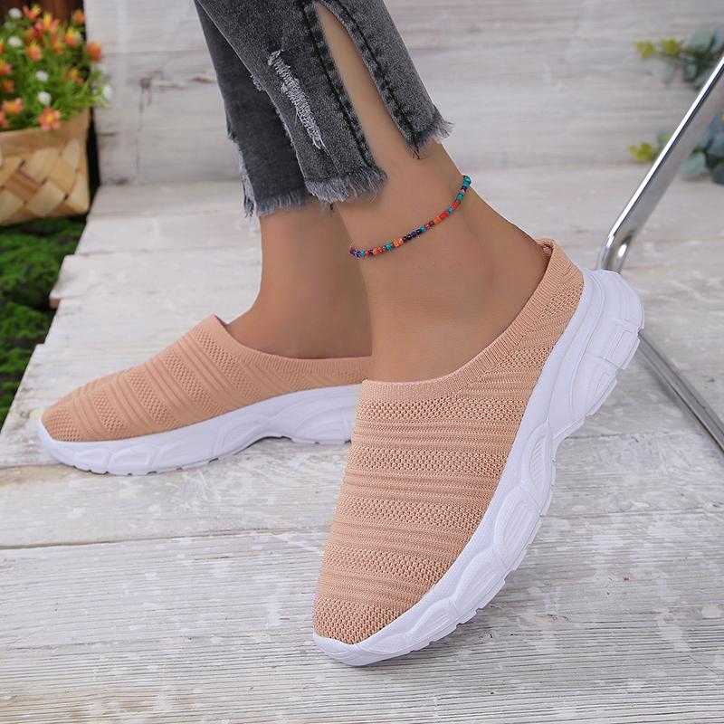 

Мода 2024 года, новые туфли на плоской подошве, женская обувь, повседневные тапочки Baotou, летние женские туфли с низким верхом, однотонные, на толстой подошве, модные повседневные туфли 42 розовый