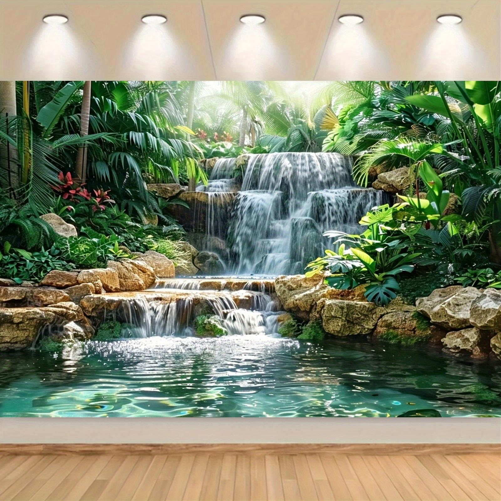 Waterfall Garden background Polyester banner, general purpose and trailing party wall decoration - forest and river scene 100x150cm