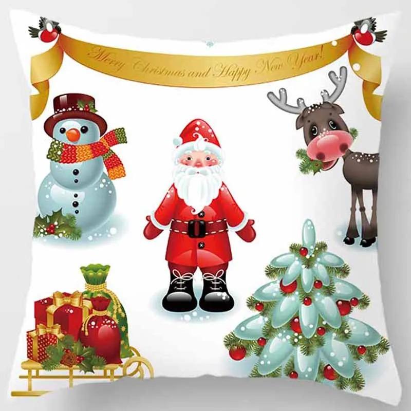 Christmas Decorative Pillowcase Snowman Tree Pattern Printed Pillowcase Sofa Cushion Cover Room Decorative Cushion Cover
