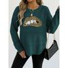 A Leopard Print Embroidered Sequined Lip Personalized Round-neck Pullover Sweater for Women