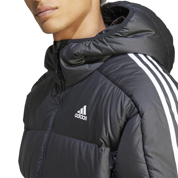 Pánská péřová bunda s kapucí Adidas Essentials střední gramáže MKW49 černá (HZ4429) J/S
