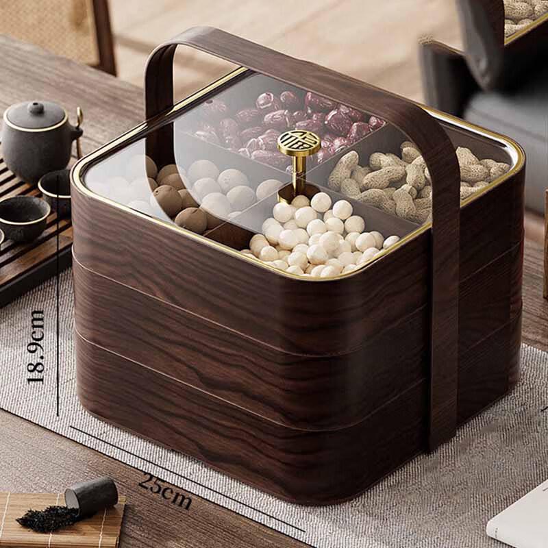 Ретро китайский стиль, деревянная текстура, 3-ярусная коробка для конфет с ручкой