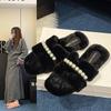 Fashion French Straight Cotton Slippers Women's Outer Wear Autumn and Winter New Comfortable Retro Flat Plush Mop