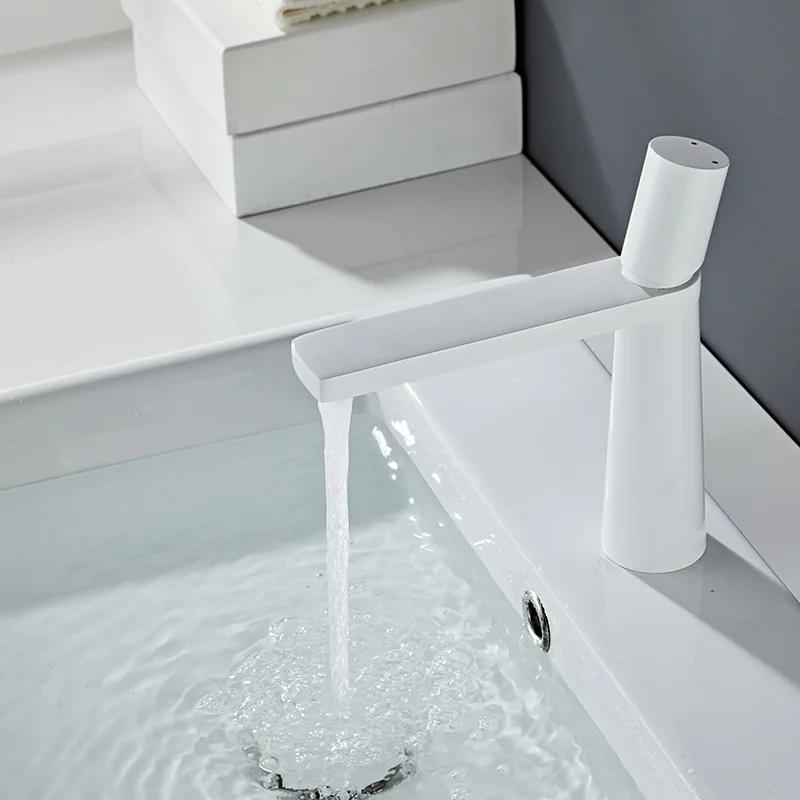 White Bathroom Sink Faucet Brush Gold