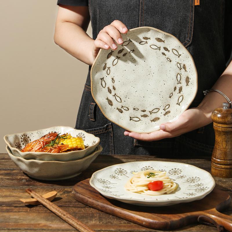 Japanese coarse Tao Pan, color plate, household tableware, high-grade pasta plate, ceramic tableware.