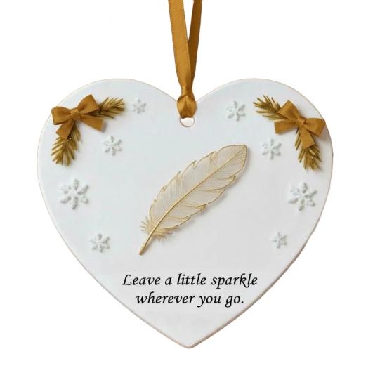 Heart Shaped Christmas Ornament Heartfelt Feather/Dragonfly/Deer/Flower Christmas Decoration Inspirational Acrylic Keepsake for Tree Holiday Decor