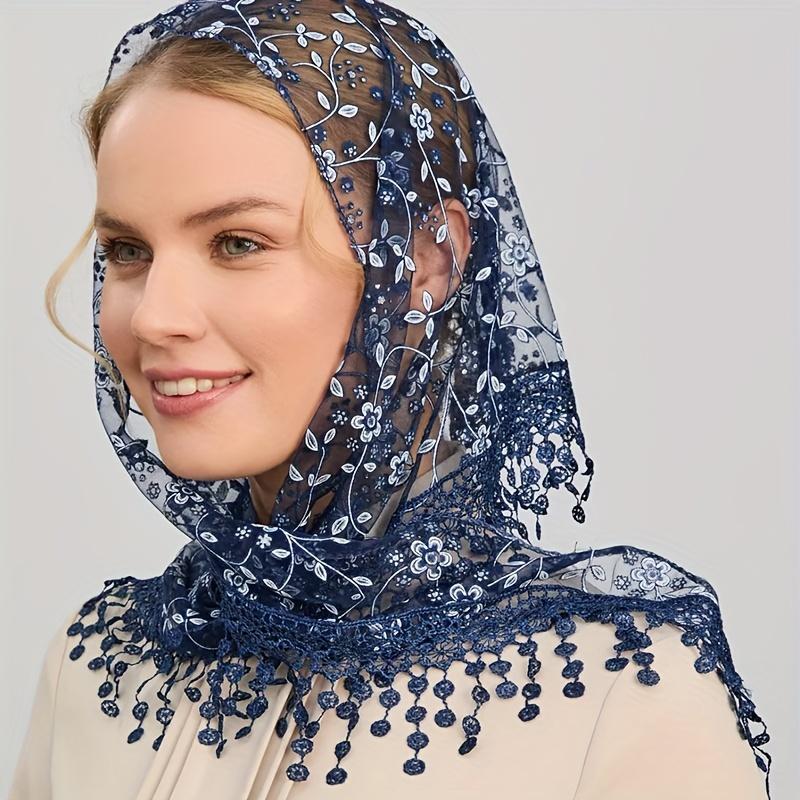 

1pc Women s Floral Print Lace Trim Triangle Scarf Solid Color Thin Shawl Elegant Style Sunscreen Head Wrap