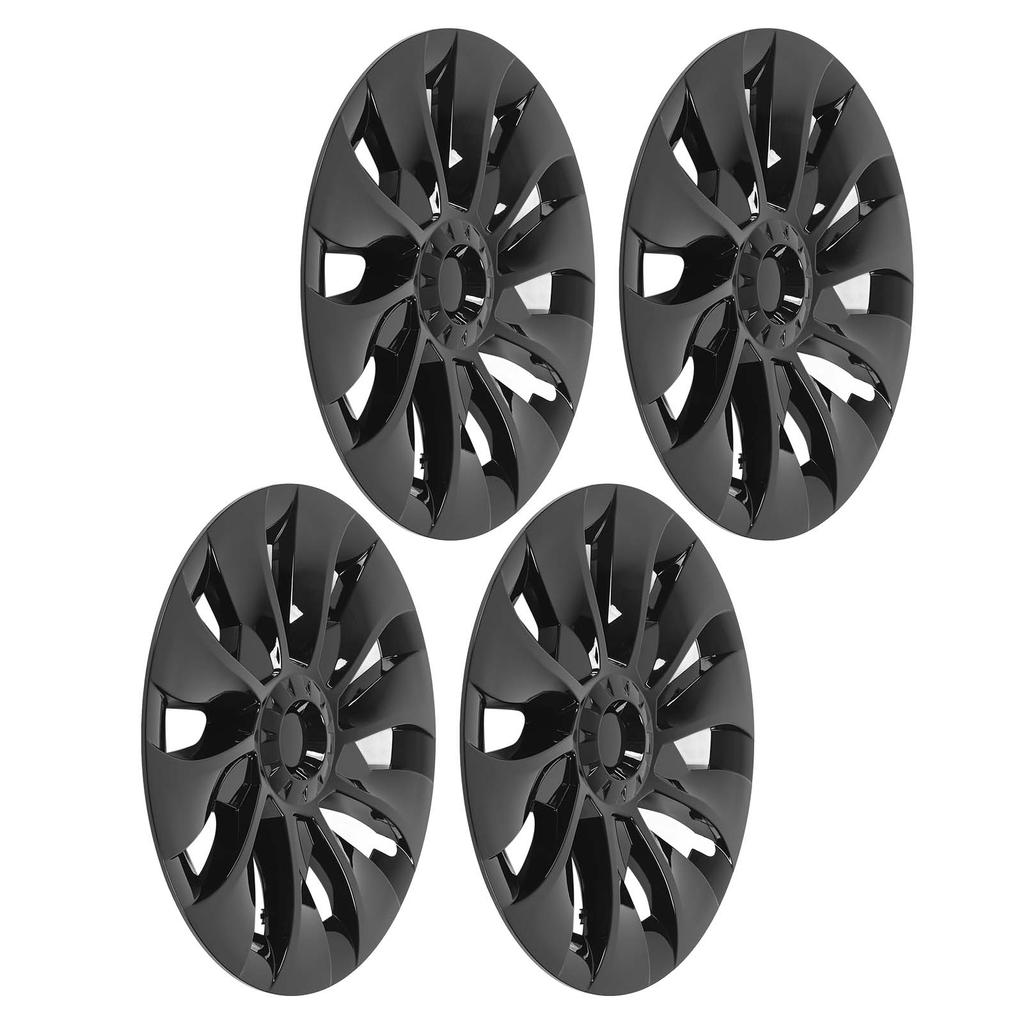 4PCS 18in Wheel Hub Cap Gloss Black Fully Wrapped Wheel Rim Hubcap Replacement For Model 3 2017 To