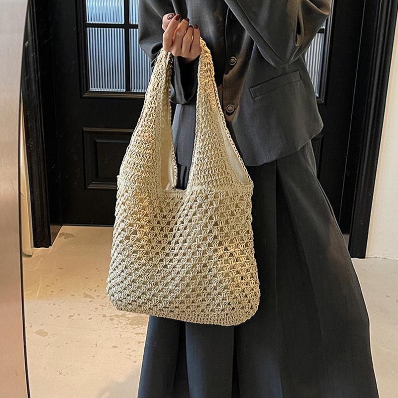 Yogodlns Casual Woven Straw Bag Large Capacity Fashionable Shoulder Beach Vacation Bag for Spring Summer Shopper Handbag Totes