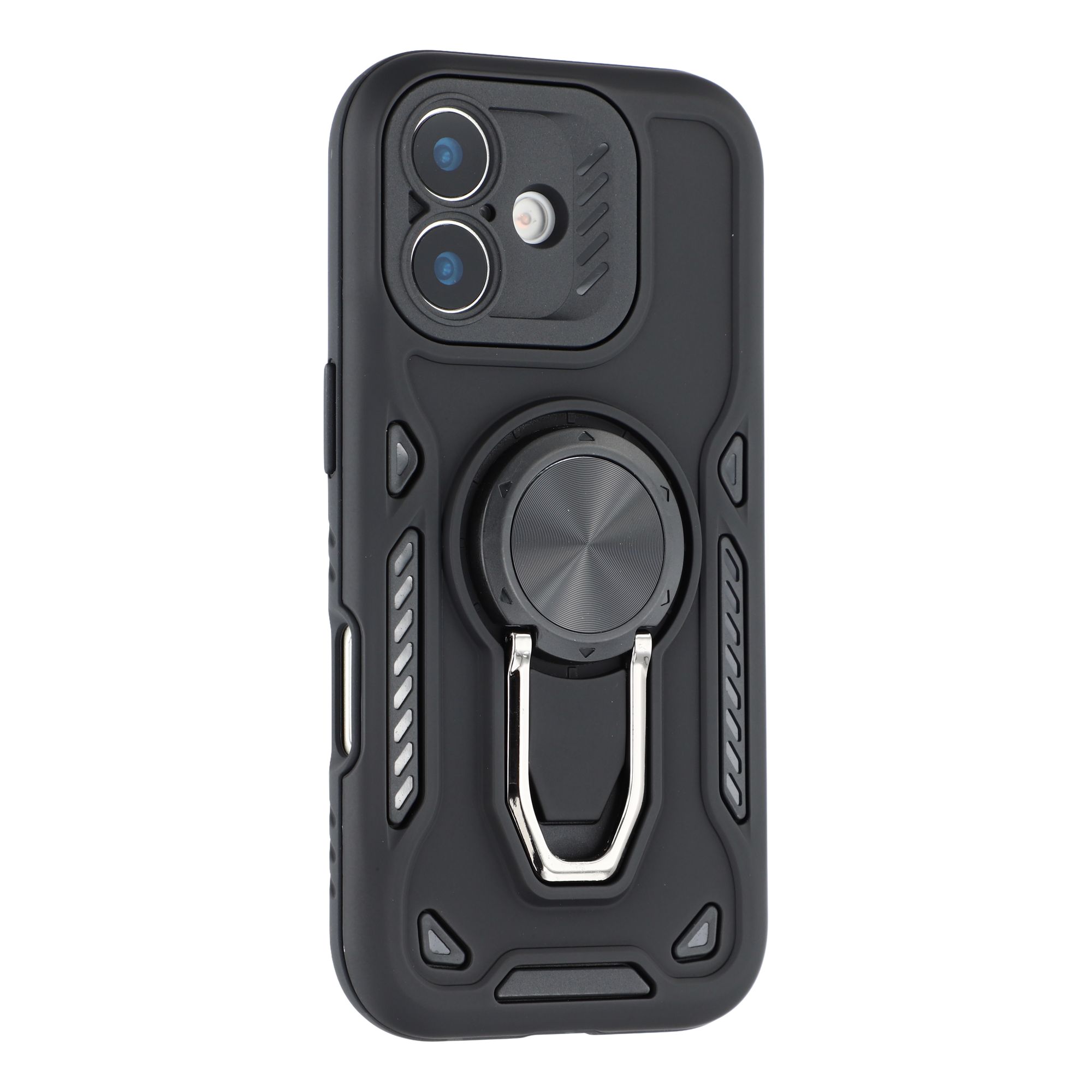 

For iPhone 16 Case with Kickstand Shockproof TPU+PC Phone Back Cover Black