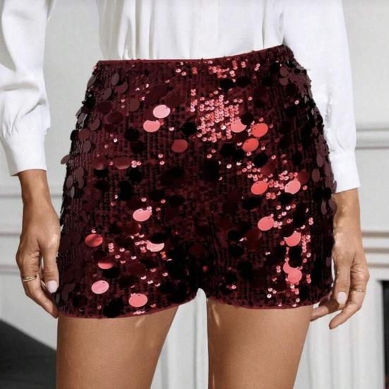 Women's Sparkly Sequin Shorts Stretchy Going Out Party Clubwear Sexy High Waist Straight Leg Mini Shorts