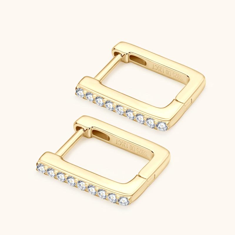 Elegant Square Moissanite Stud Earrings for Women - Trendy S925 Sterling Silver Ear Cuffs