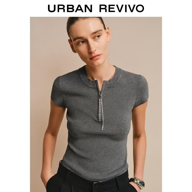 UR Women s Rhinestone Zipper Knit Top XS