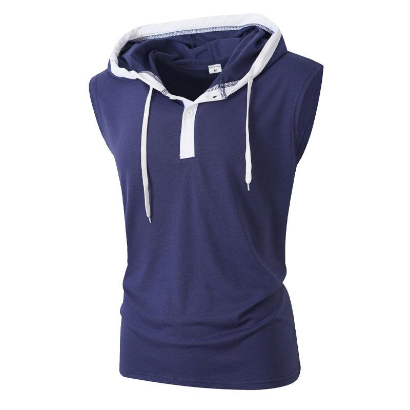 Mens Casual Sleeveless Hooded Solid Pullover Tank Top