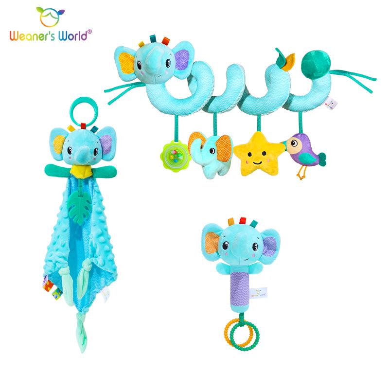 

Weaners World Успокаивающий набор для новорожденного слоненка: Кулон-кукла, погремушка и подвеска для автомобиля, подарочная коробка