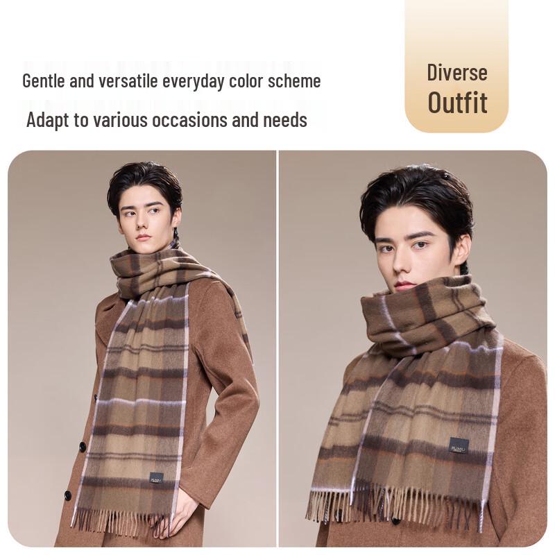 JIUMU Men's Pure Wool Plaid Scarf