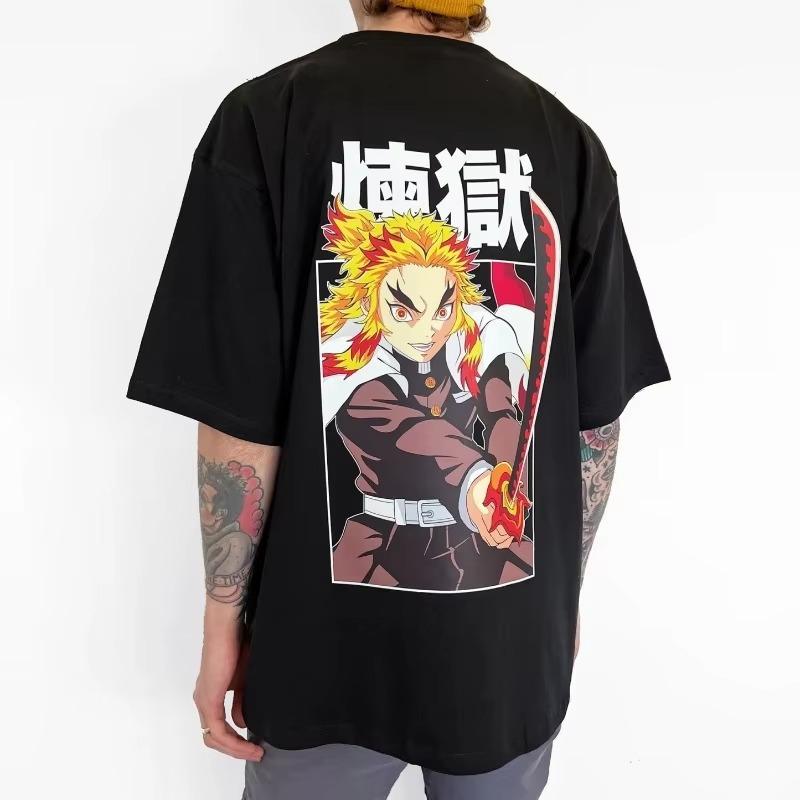 Demon Slayer Anime Purgatory Apricot Shoulang Japanese Harajuku Wind Mens SpringSummer New Casual Tshirt