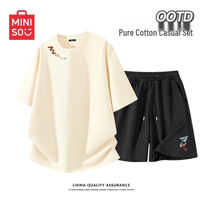 MINISO Men s Summer Pure Cotton T-Shirt & Shorts Set L (Height 175cm)