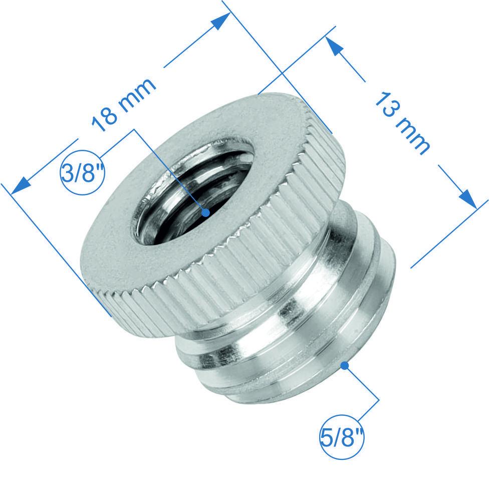 Adapter sleeve reduction tripod 3/8" female to 5/8" male aluminum 13 mm