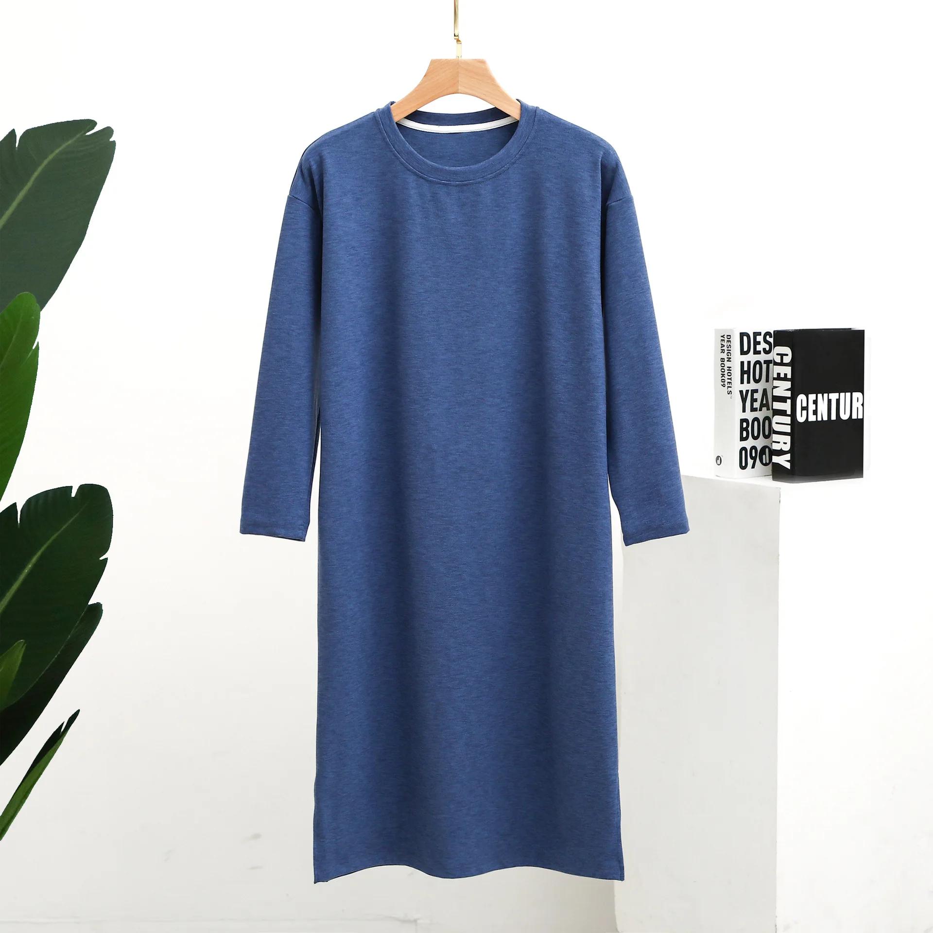 

Осенне-зимняя утолщенная однотонная мужская пижама с длинными рукавами больших размеров, ночная рубашка, домашняя одежда для мужчин, ночная рубашка для сна 3XL