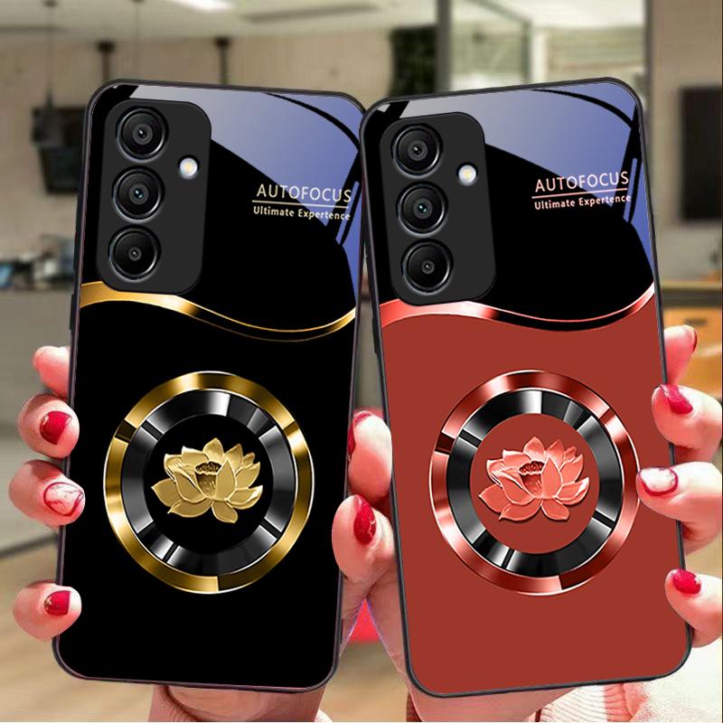 Circle Lotus Gold For Samsung Galaxy A15 5G 54 4G 51 50 24 35 90 71 12 51 53 52S 80 22 34 Black Tempered Glass Phone Case