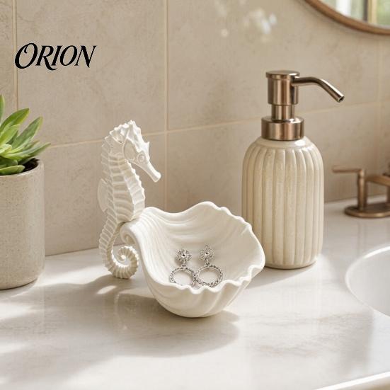 Jewelry Organizer Holder, Seahorse Shape Storage Tray, with Wave Shell Elegant Tray Groove Design, for Rings Necklaces Earrings Dressing Table