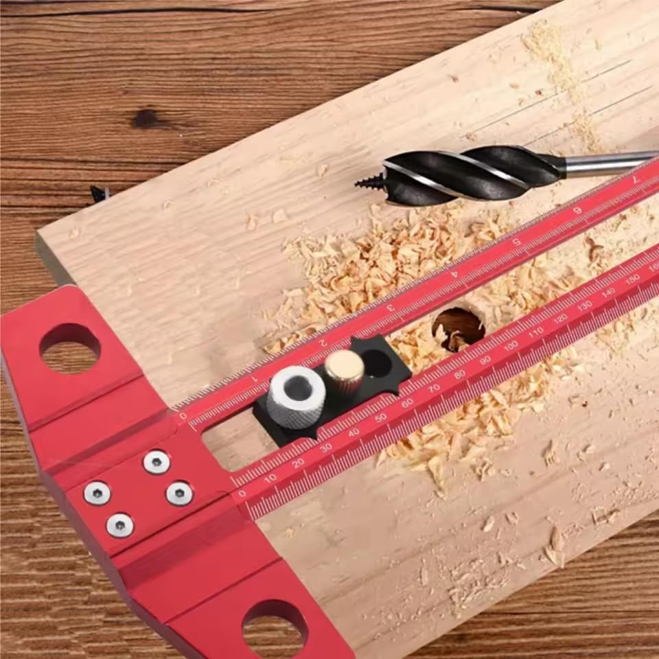 zmart 2-in-1 Drill Positioning and Scoring Ruler, Aluminum Alloy Multipurpose Dowel Jig with 68-10mm Drill Sleeves and Activity Blocks