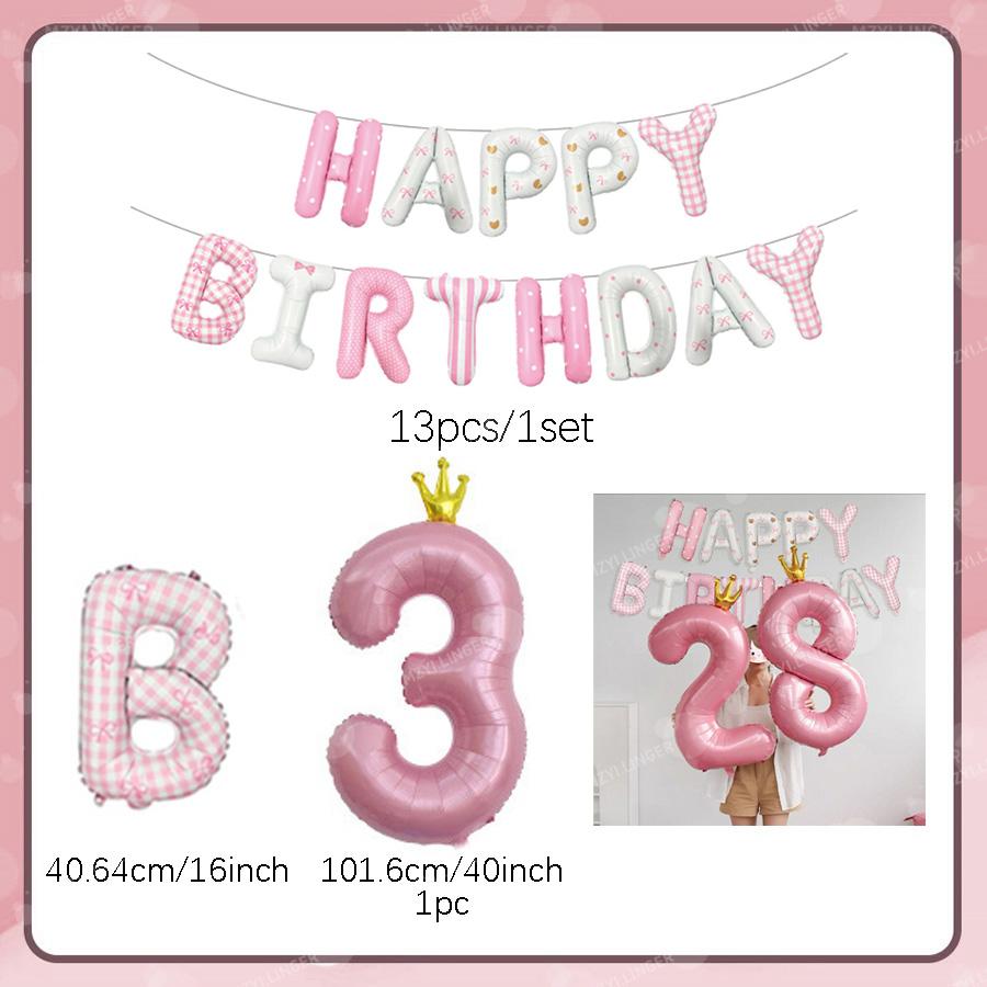 Rosa Happy Birthday Buchstabenballon-Set Rosa bedruckter Geburtstagsballon Krone Digitale Ballons 0-9 für Geburtstagsfeier-Dekoration